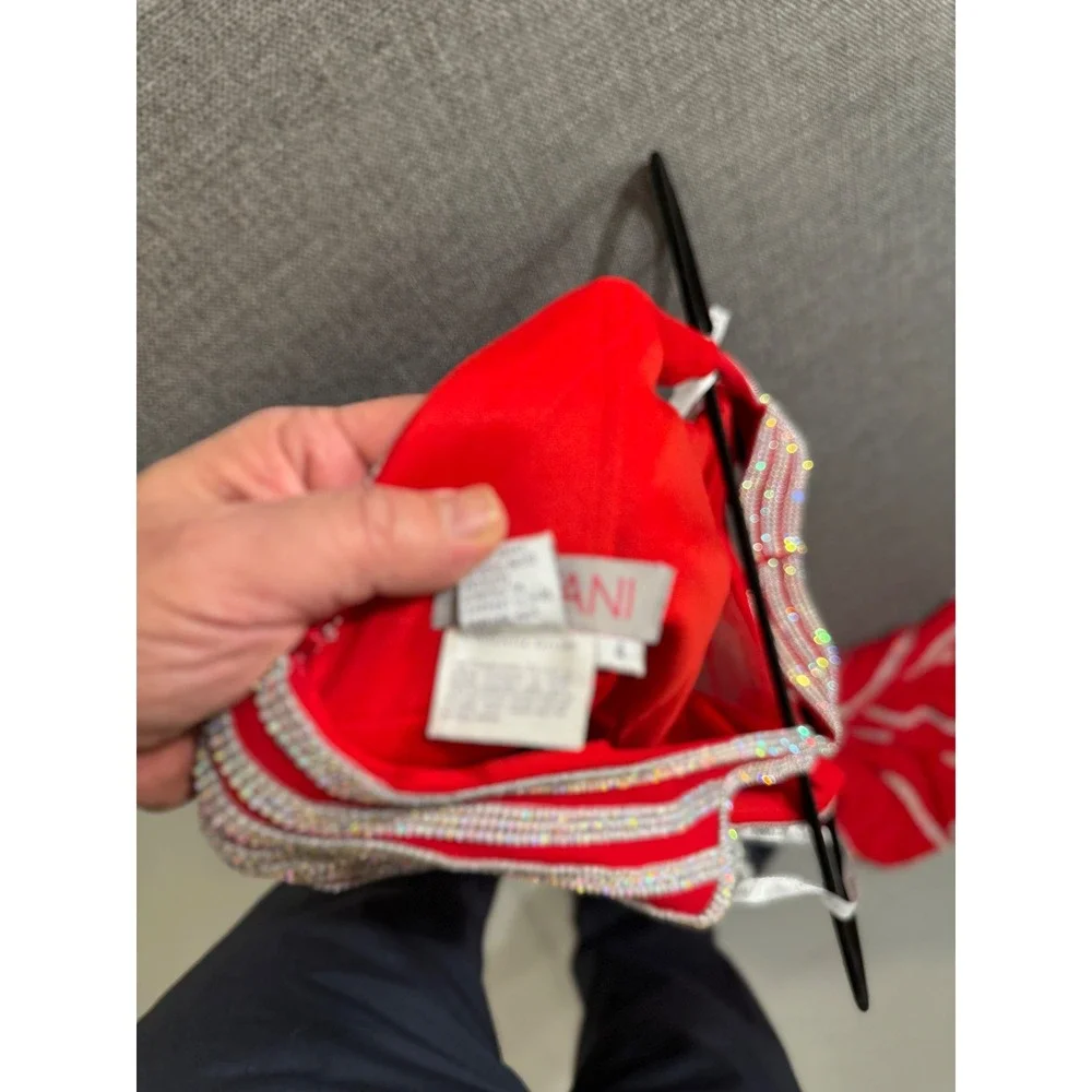 JOVANI Red Sequin Beaded Halter Neck Prom Formal Gown Dress - Picture 12 of 14